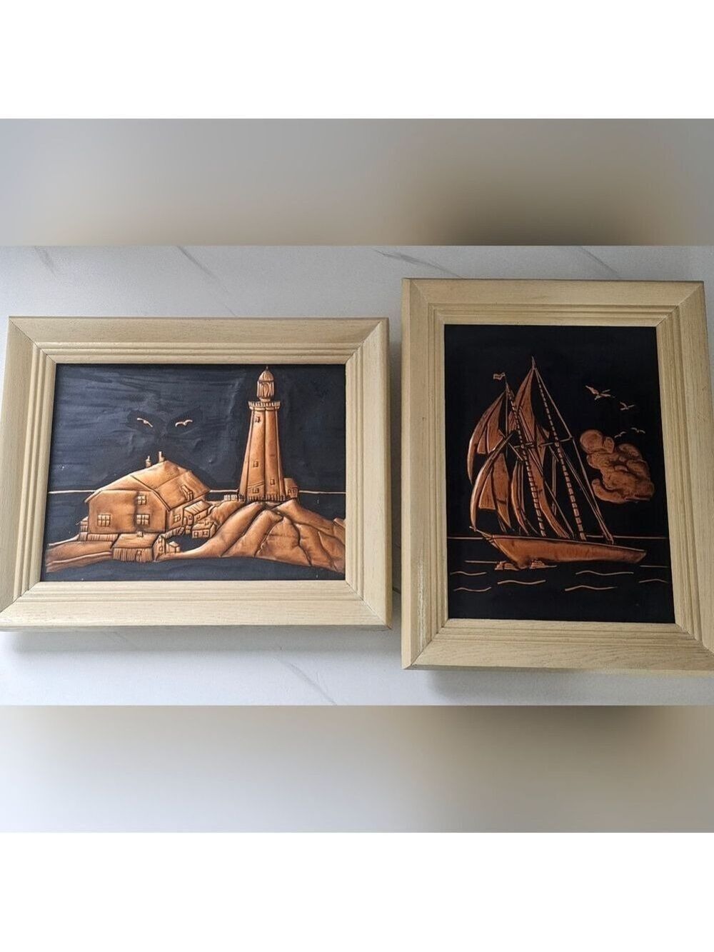 Vintage Copper On Black Nautical Wall Art Set